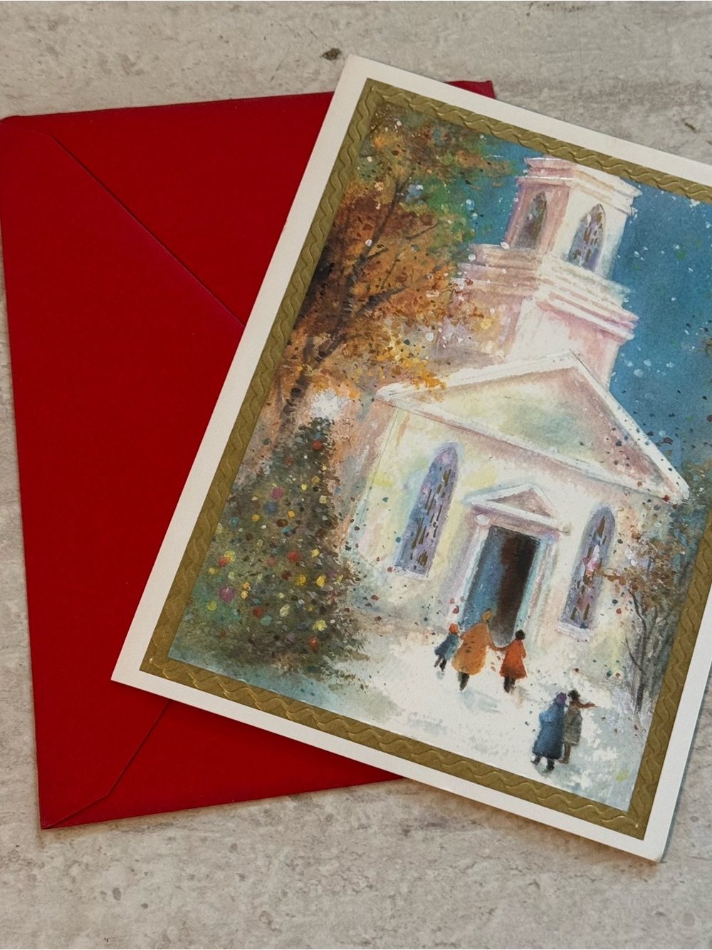 Vintage Christmas Card Dickens Style w Envelope‎ UNUSED